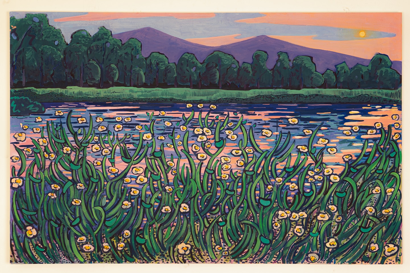 Pintura contemporánea de un Lago temporal en Querétaro resistiendo la sequía del entorno.